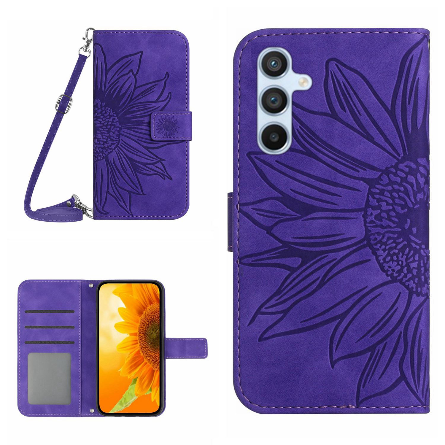 HT04 For Samsung Galaxy F34 5G M34 5G Leather Wallet Stand Phone Case Sunflower Imprinted Cover with Shoulder Strap HT04 For Samsung Galaxy F34 5G M34 5G Leather Wallet Stand Phone Case Sunflower Imprinted Cover with Shoulder Strap